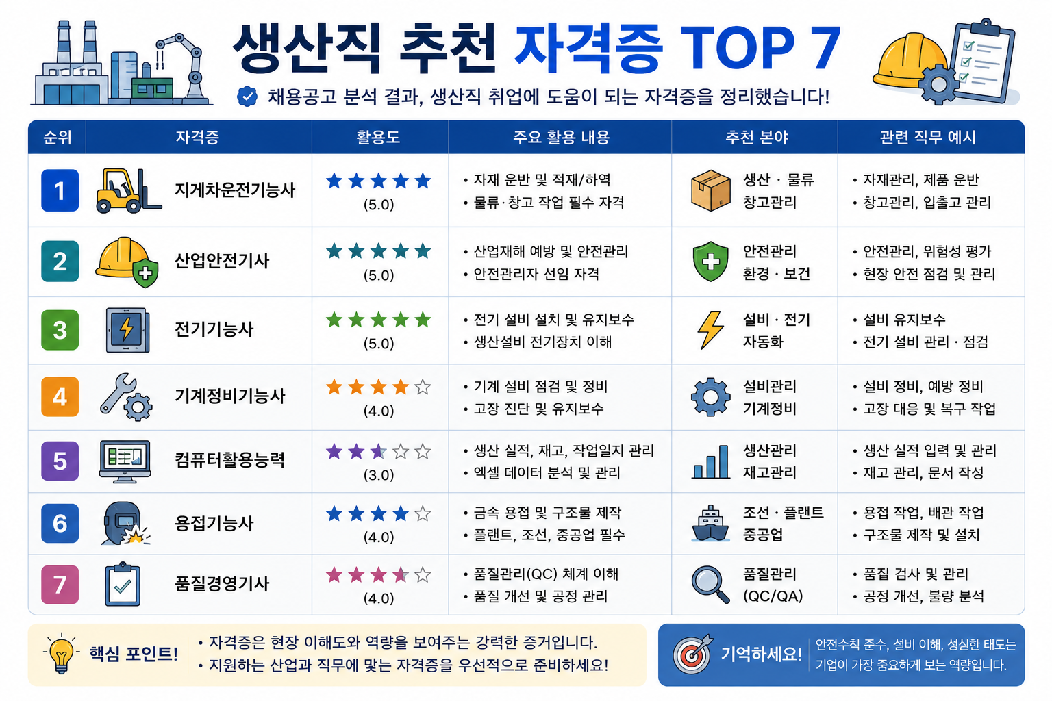 생산직 자격증 추천 TOP 7
