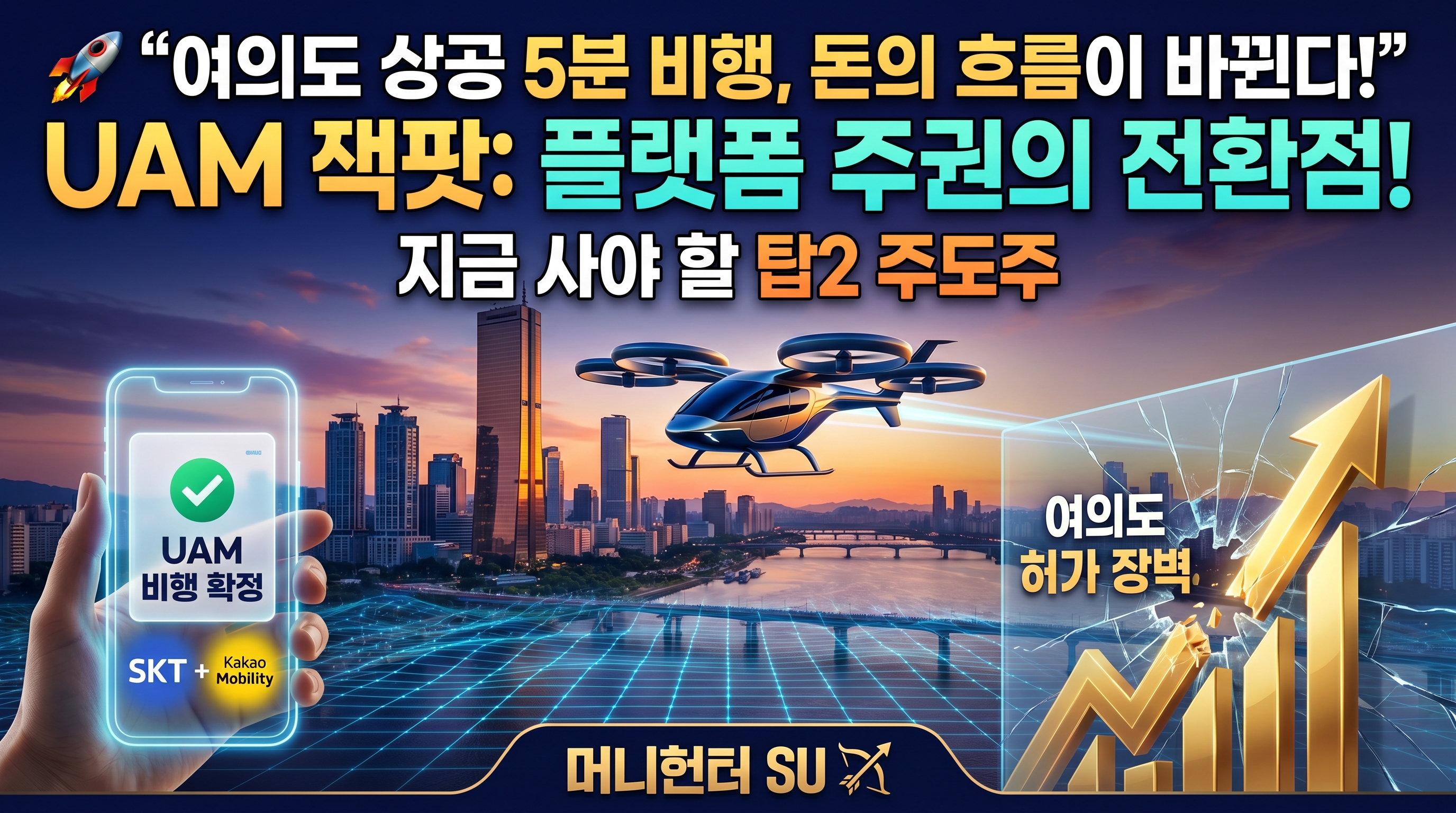 여의도 상공 5분 주파, 돈의 흐름이 바뀐다!" UAM 잭팟: 플랫폼 주권의 맥점! 지금 사야 할 대장주 TOP 2