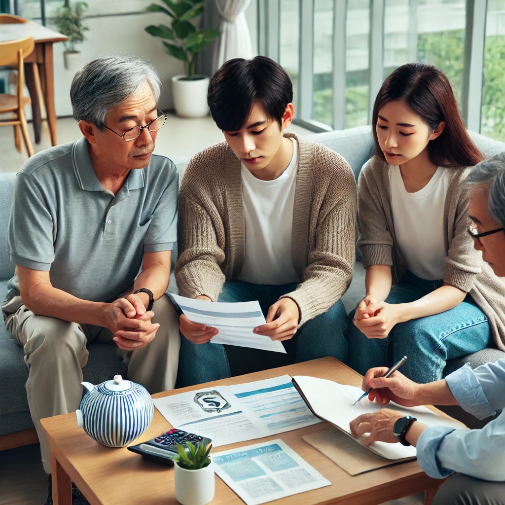 가족이 재정 문제를 논의하는 모습