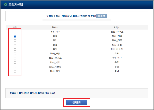 한산도 차량운임 요금