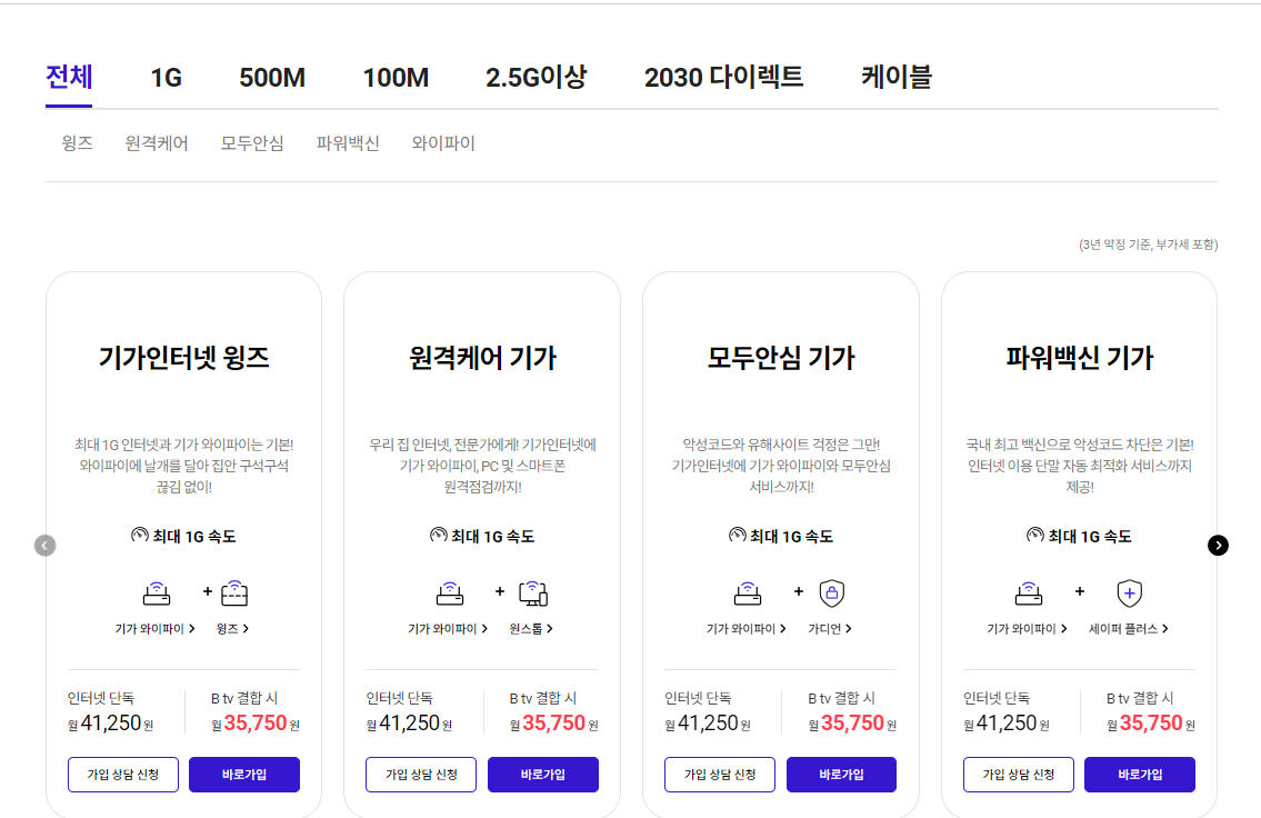 sk브로드밴드 인터넷 홈페이지 및 상품