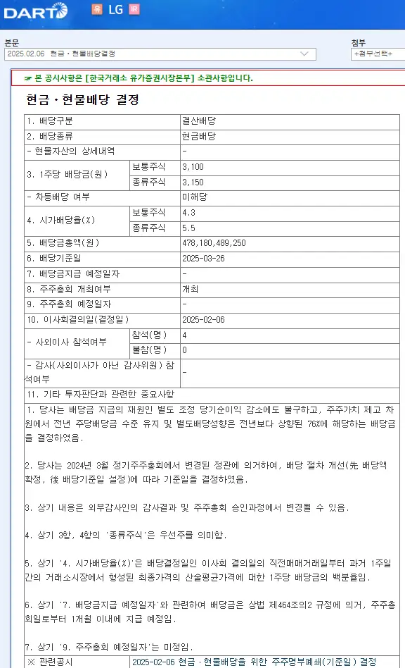 LG(003550) 2025년 배당일