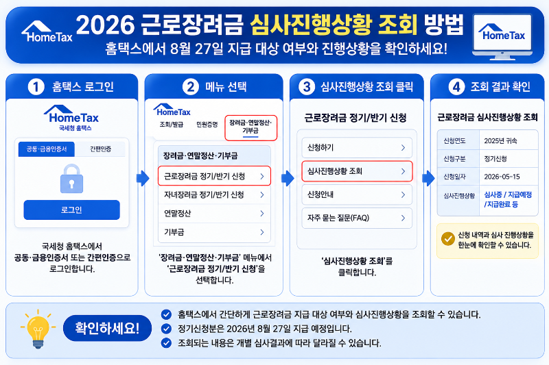 홈택스 근로장려금 심사진행상황 조회 경로