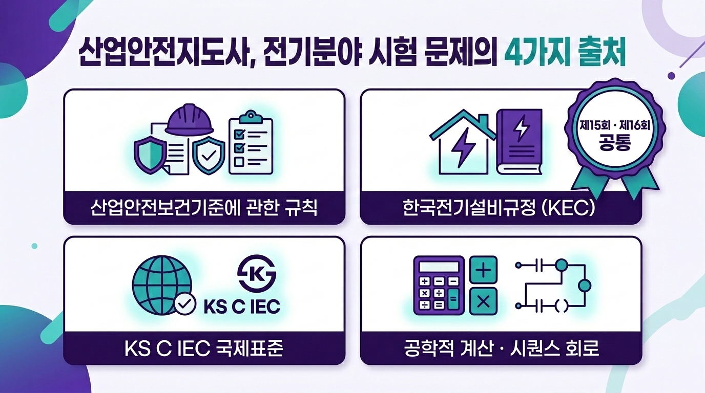 전기안전공학 출제 출처 4가지 유형을 보여주는 그리드 인포그래픽