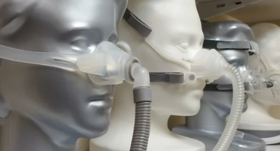 수면 무호흡증 치료 방법: 양압기 착용 사진