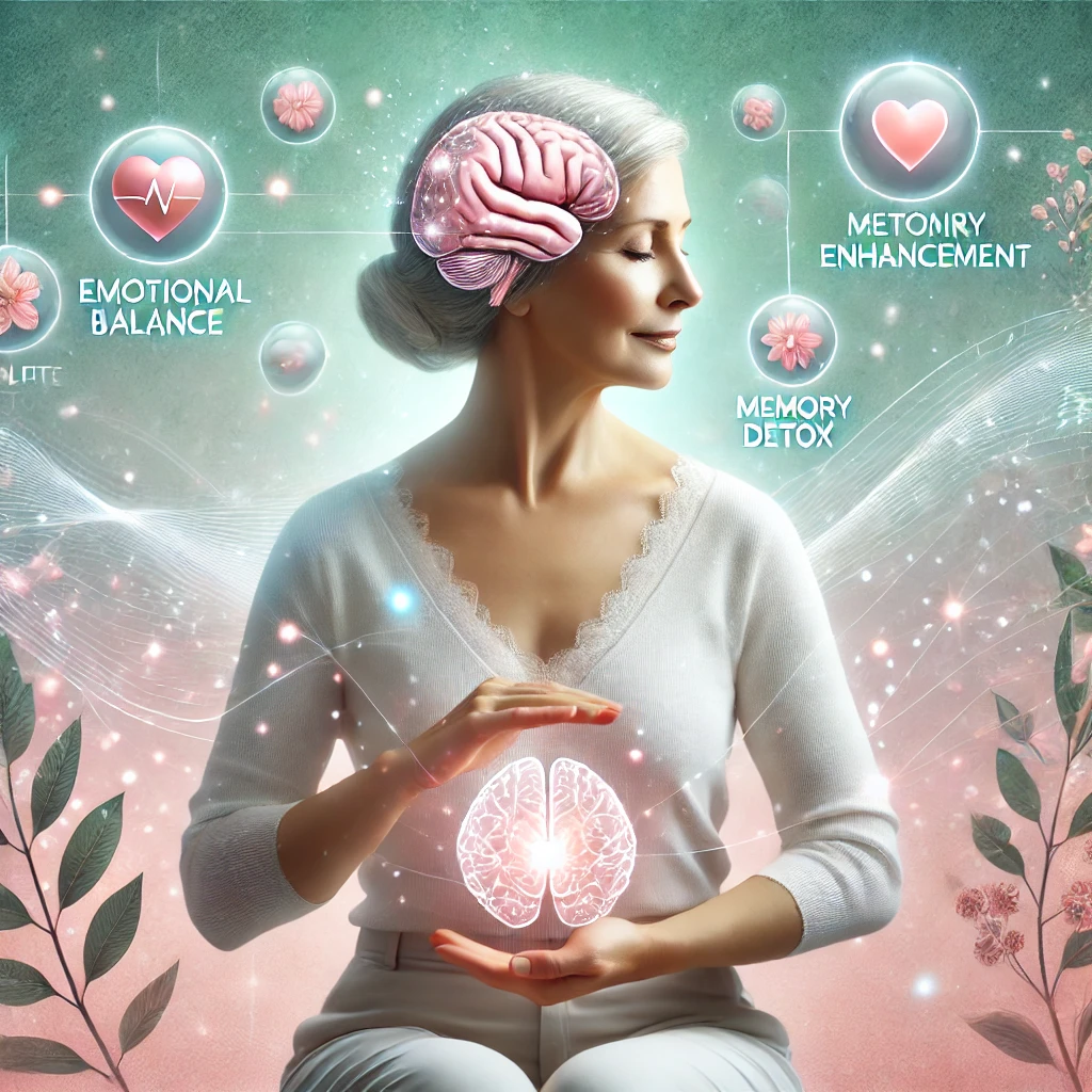 신경청소,갱년기.중장년 여성의 기억력과 멘탈 회복 비결을 표현한 이미지
