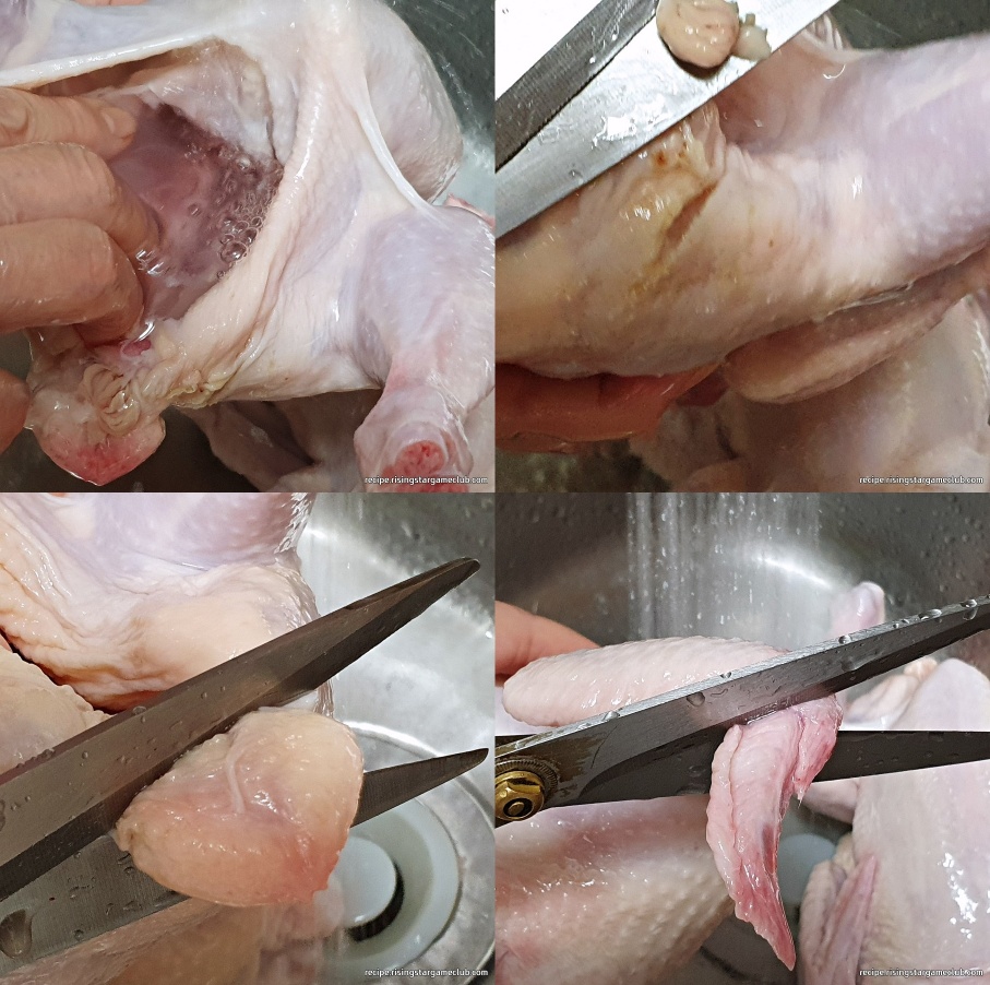 삼계탕에 들어갈 닭을 세척하고 손질하는 사진