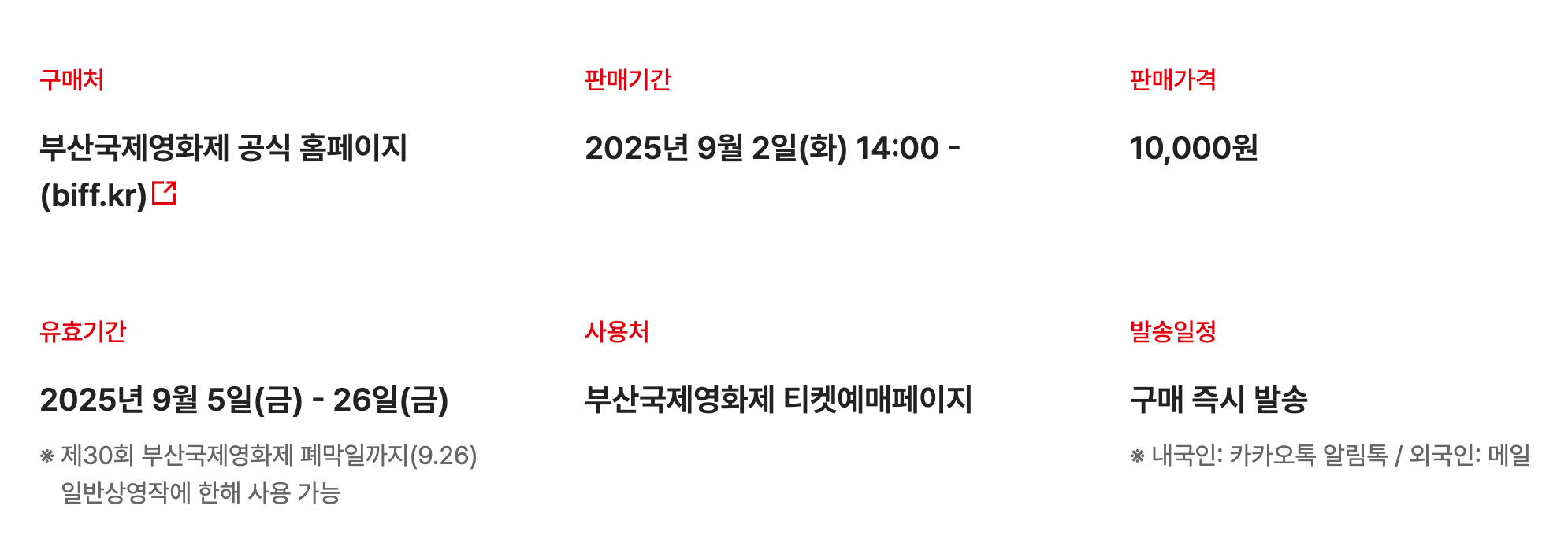 모바일 예매권 판매 내용