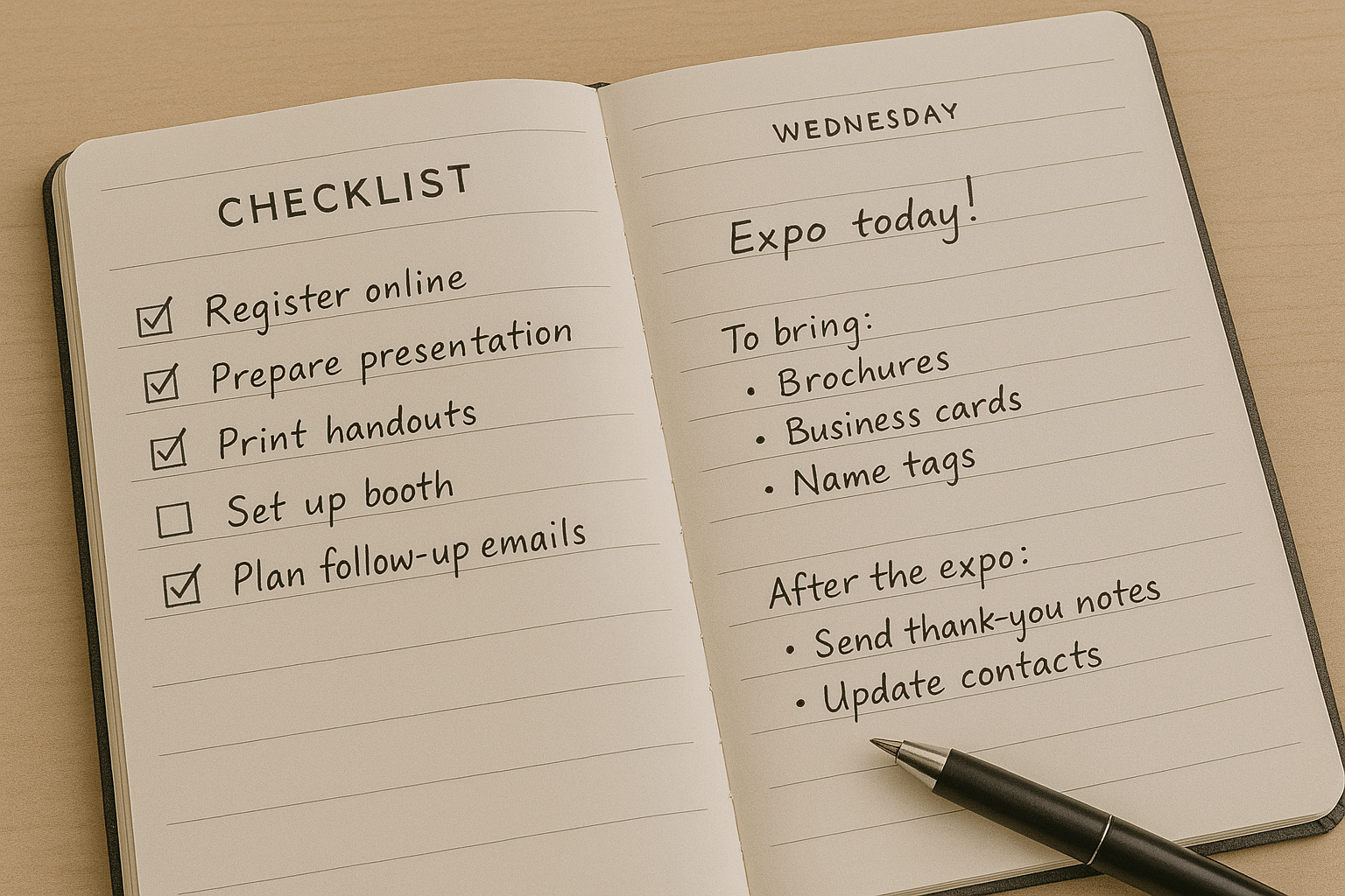 체크리스트와 메모가 적힌 플래너 이미지
(박람회 전후 준비 과정을 시각적으로 보여주는 메모 노트)