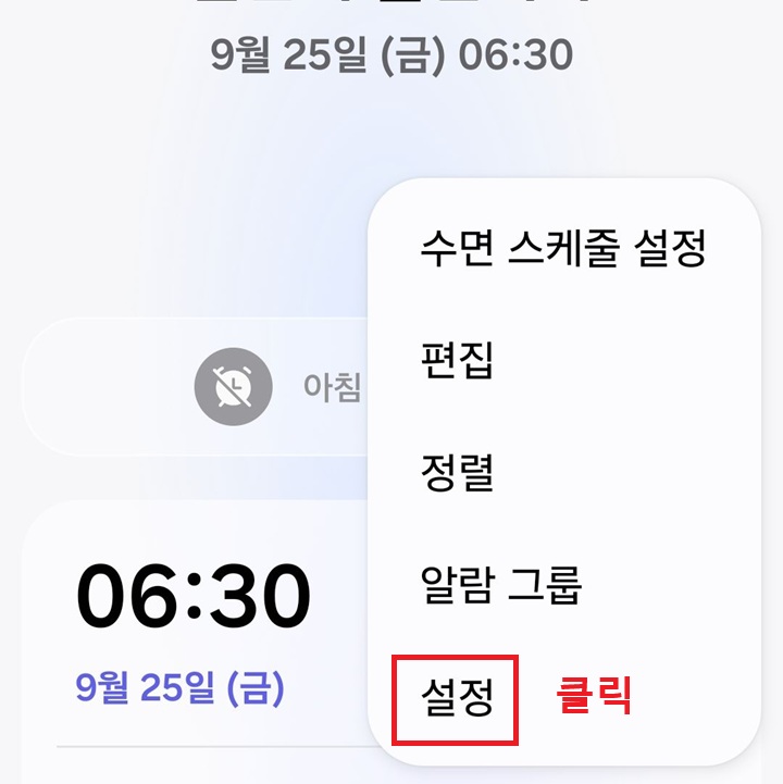 메뉴창 하단에 설정 보임