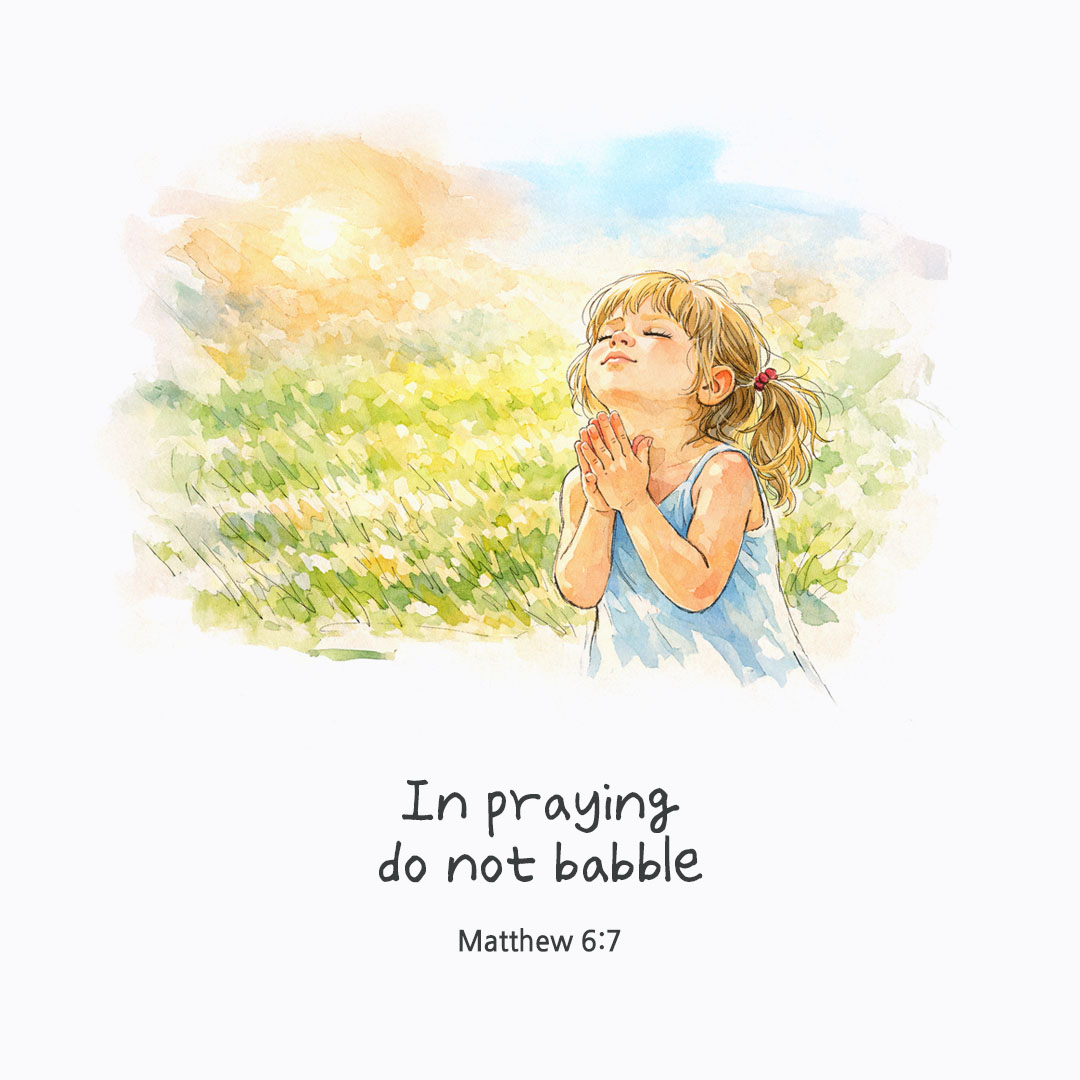 In praying, do not babble. (Matthew 6:7) pieonane Daily Bible quote image