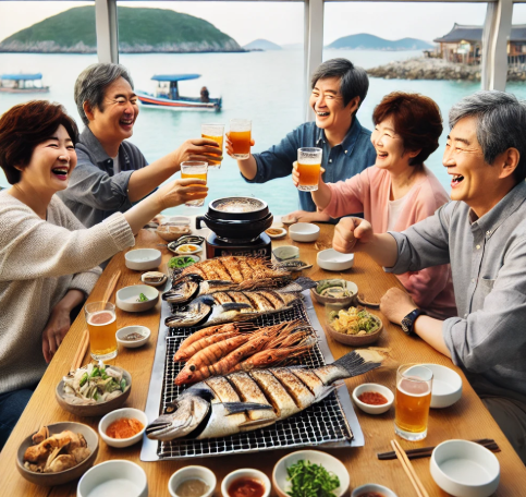 서해 섬 로컬맛집에서의 즐거운 식사시간 모습