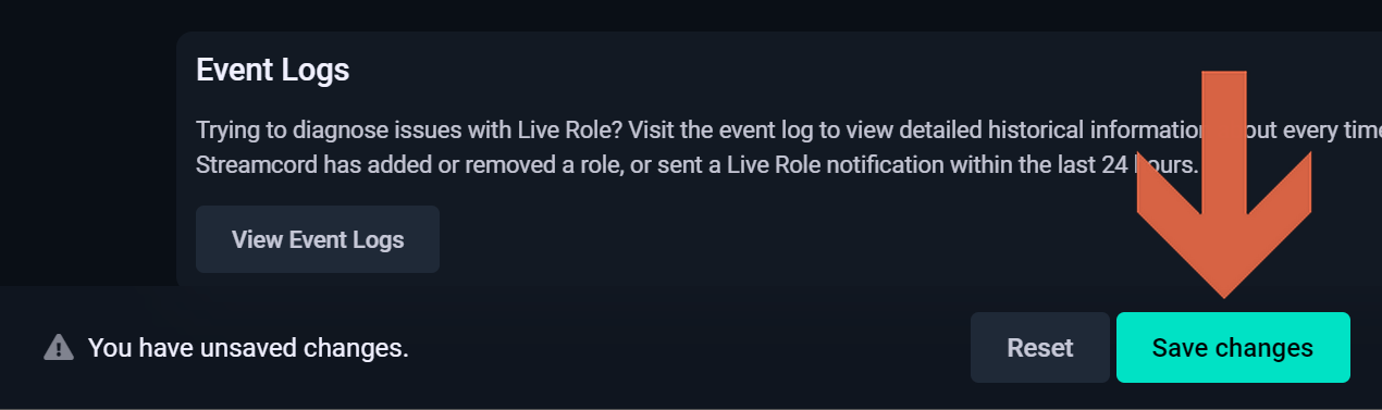 Streamcord 라이브 역할 설정 저장하기