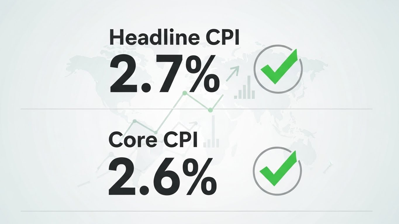 Infographic highlighting 'Headline CPI 2.7%' and 'Core CPI 2.6%' with a green checkmark indicating stability.