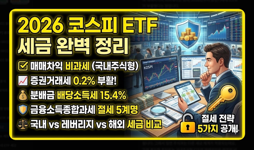 코스피 ETF 세금 총정리 [2026년 최신] 증권거래세 부활&middot;배당소득세&middot;종합과세 피하는 법