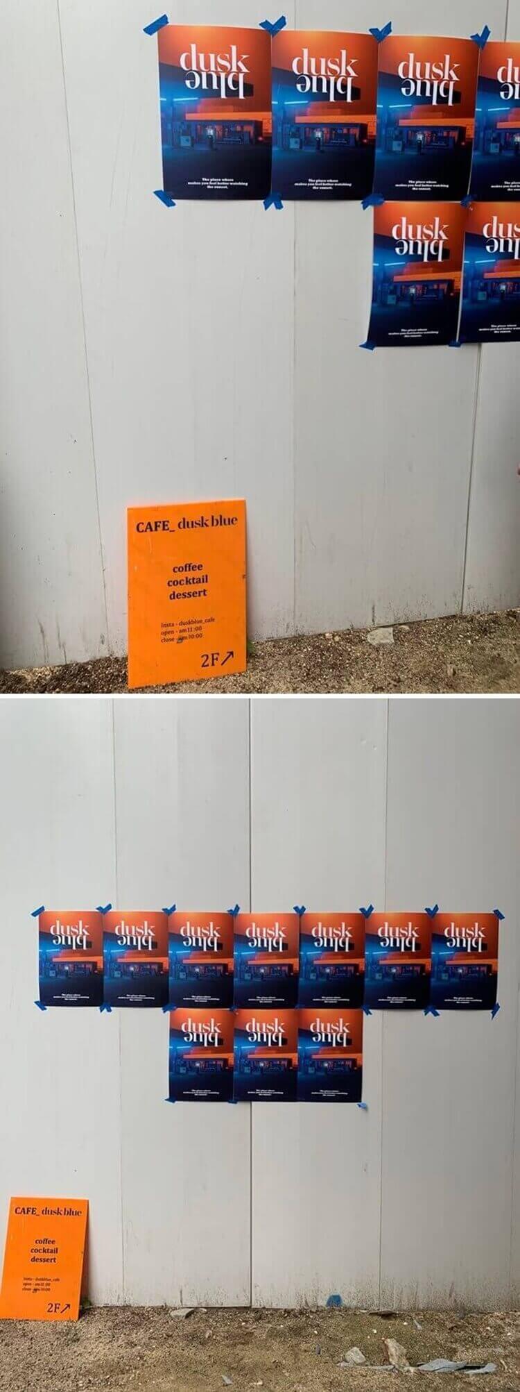 입구 쪽 포스터와 간판