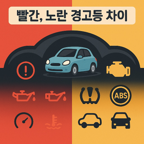 자동차 계기판 빨간, 노란 경고등 차이