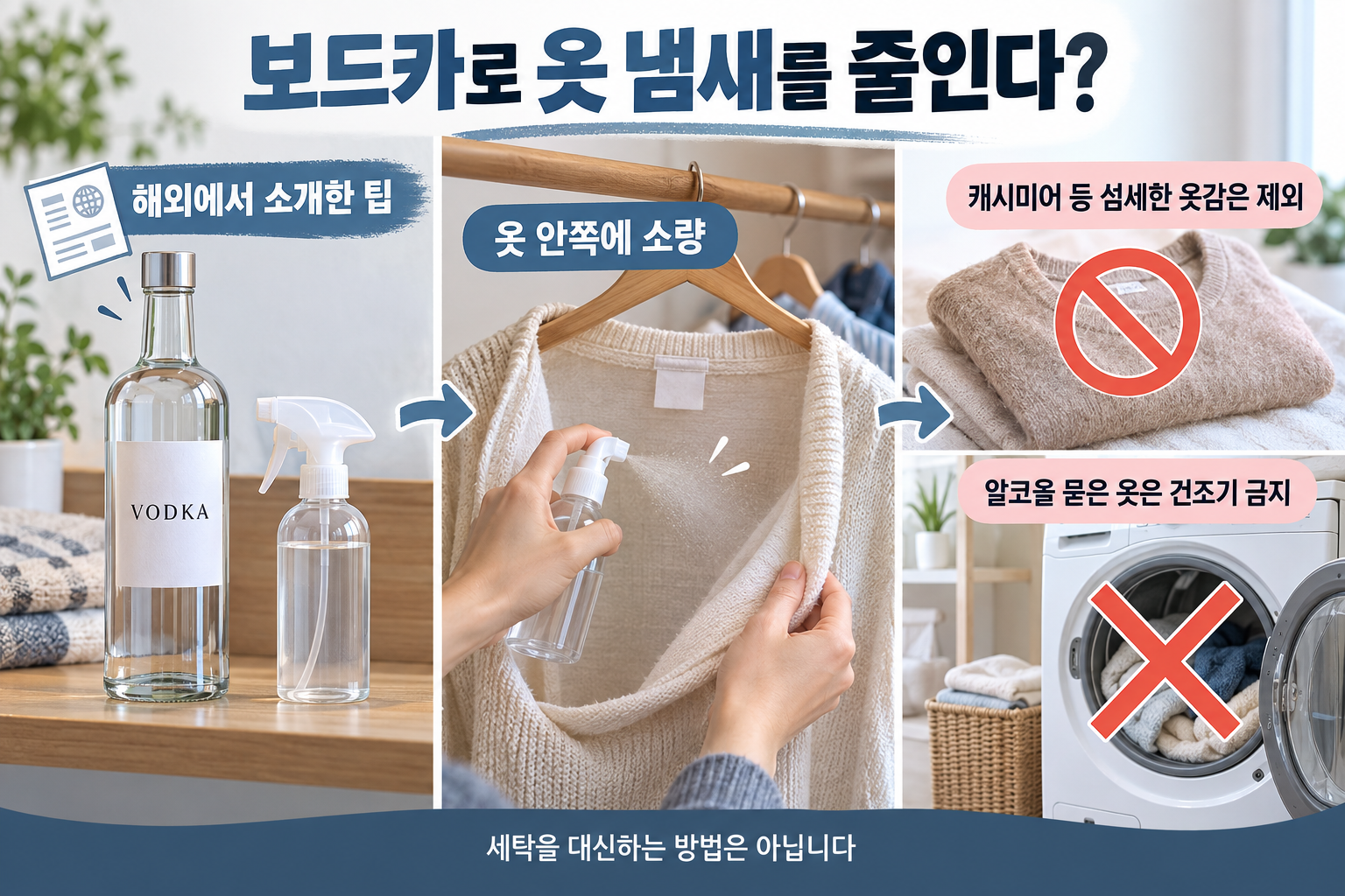 해외에서 소개한 보드카 옷 냄새 팁과 캐시미어 제외·건조기 금지 안내