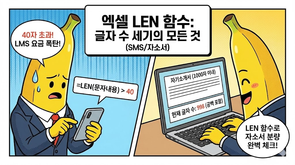 LEN: 글자 수 세기 (자기소개서나 문자 메시지 길이 확인할 때 필수)