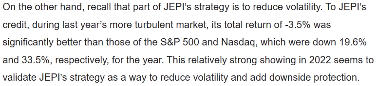 a part of an article on JEPI performance during bear market