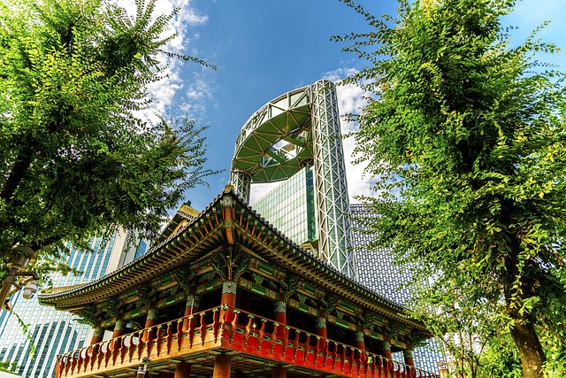 종로 거리의 전통과 현대를 상징하는 사진 이미지