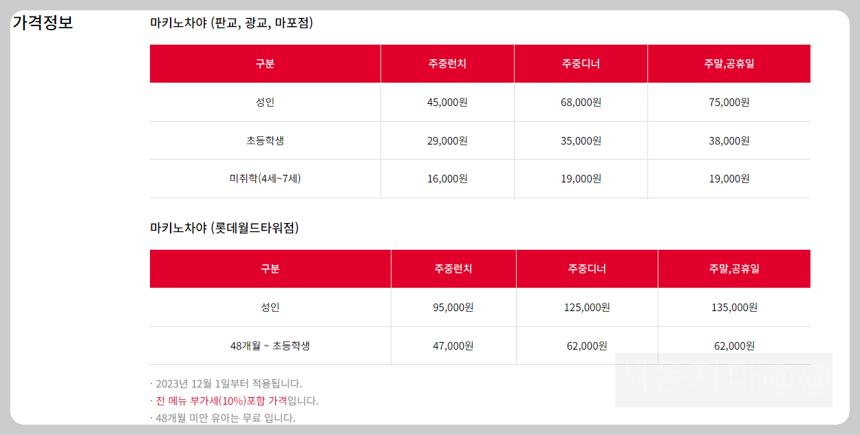 마키노차야-가격정보