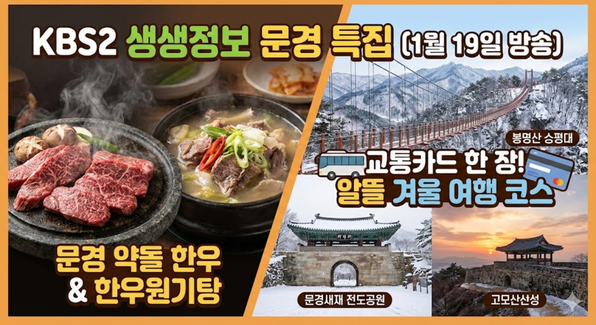 2026년 1월 19일 KBS 생생정보 문경 특집 약돌 한우와 교통카드 여행