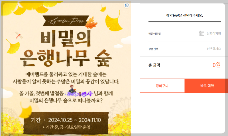 에버랜드 은행 나무 숲 예약 방법, 프로그램