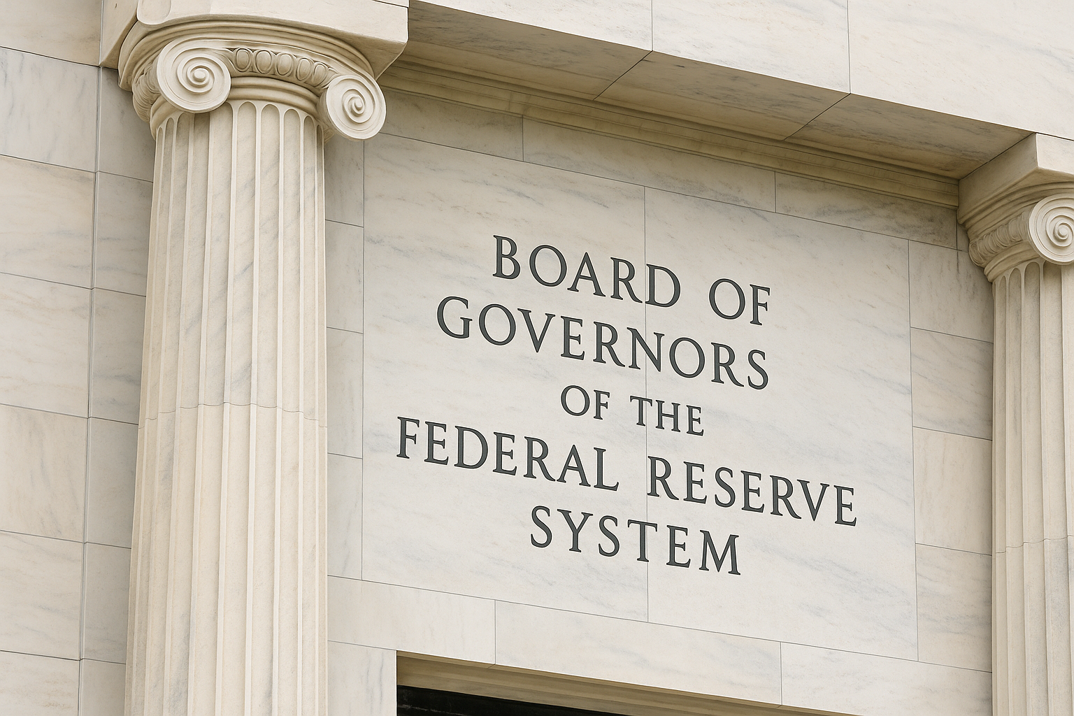 Federal Reserve building columns close up no people
