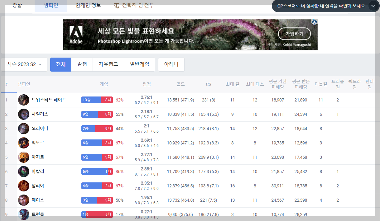 롤 전적 검색 op gg (챔피언, 커뮤니티)