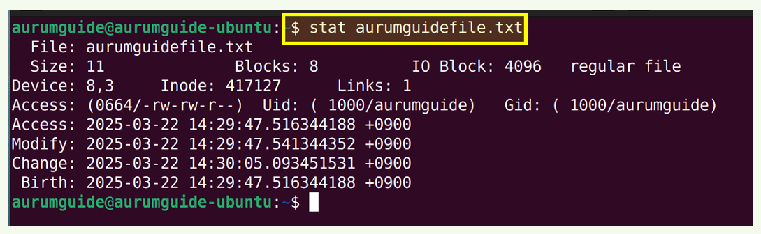 Ubuntu에서 stat 명령어.
