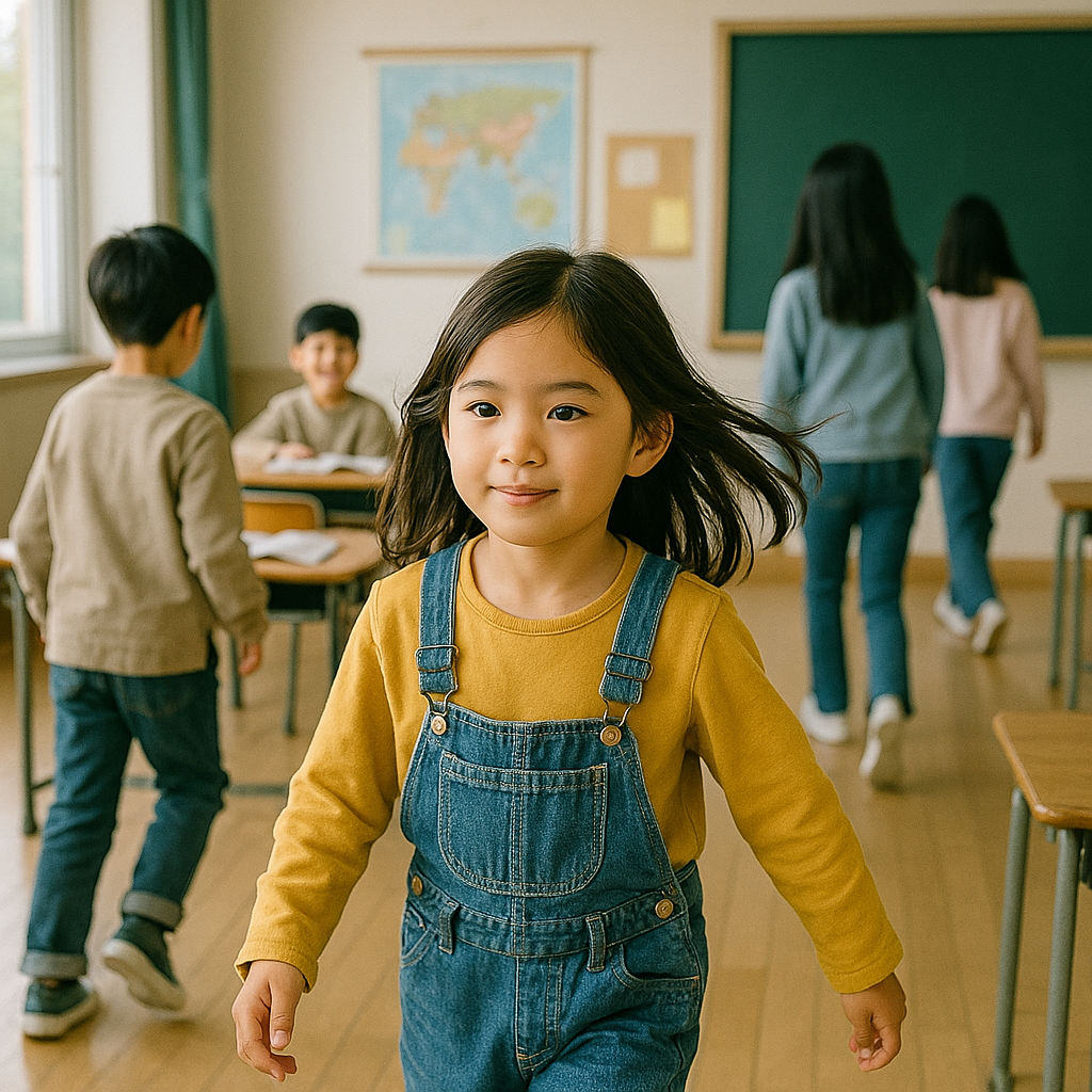 교실에서 돌아다니는 아이 사진