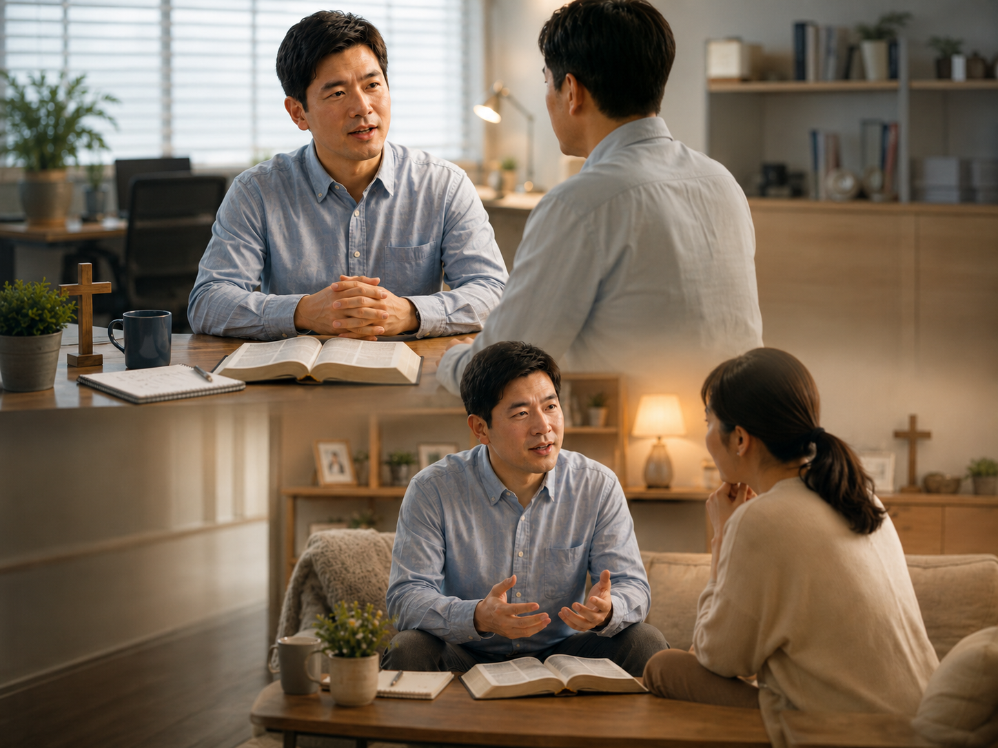 고전 5:3 말씀에서 내가 영혼들에게 나아가는 그들에게 인간적으로 나아가는 것이 아니라 영으로 나아가려는 동기를 가져야 함을 생각하게 되었고&amp;#44; 그러한 관점에서 직장이나 가정에서 영혼과 교제하려는 시도를 하는 모습입니다.