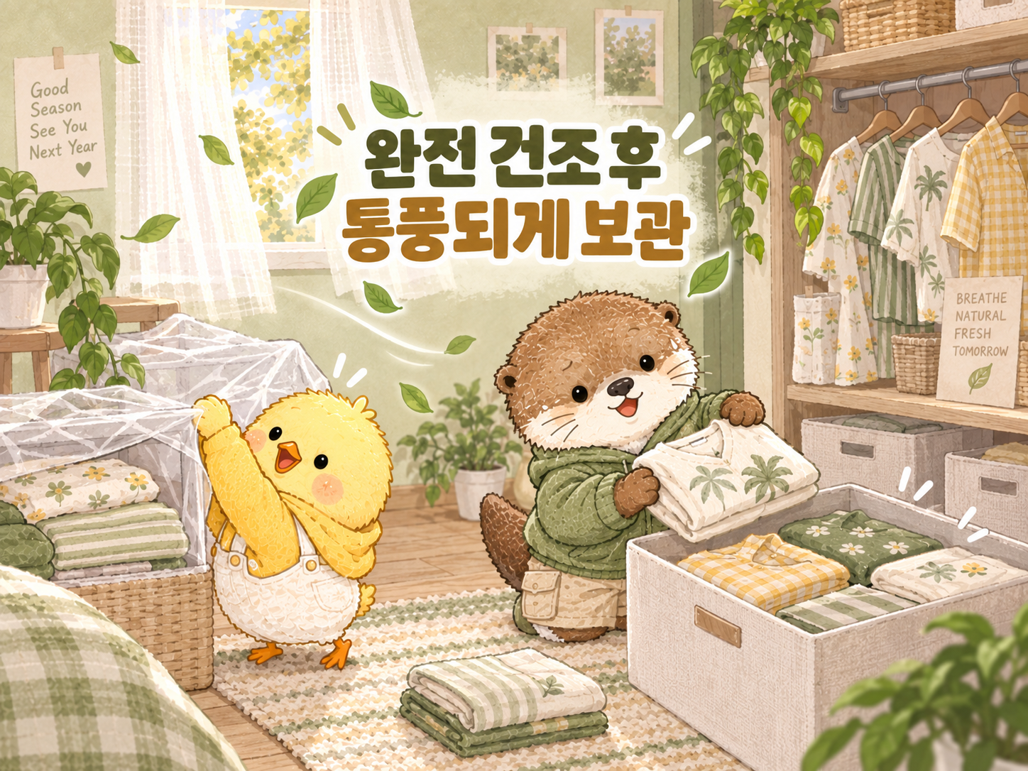 완전히 건조한 여름옷을 원룸 옷장에 여유 있게 보관하는 방법 인포그래픽