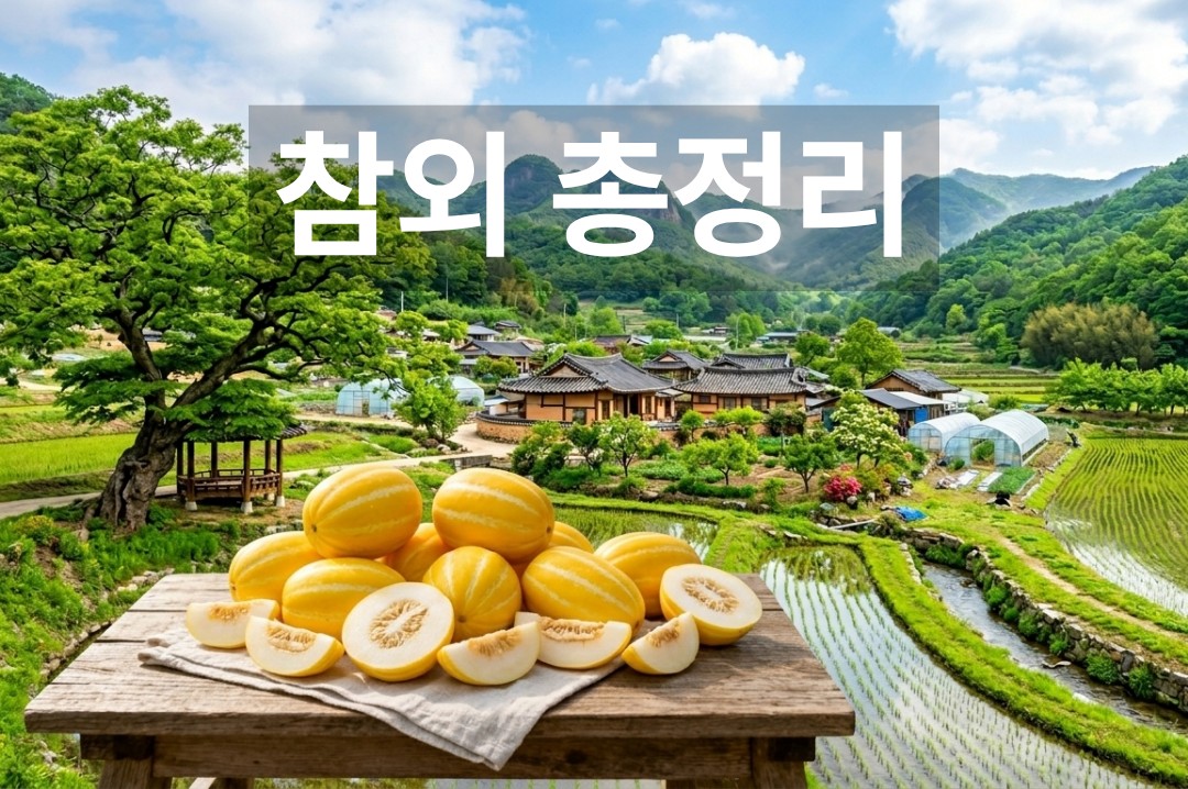 참외 허브글을 위한 한국 농촌 풍경 속 참외 대표 이미지