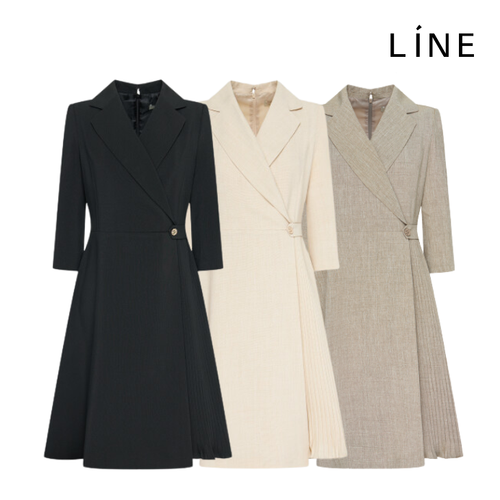 라인어디션 골드버튼 사이드 플리츠 원피스 NGOPMD9700