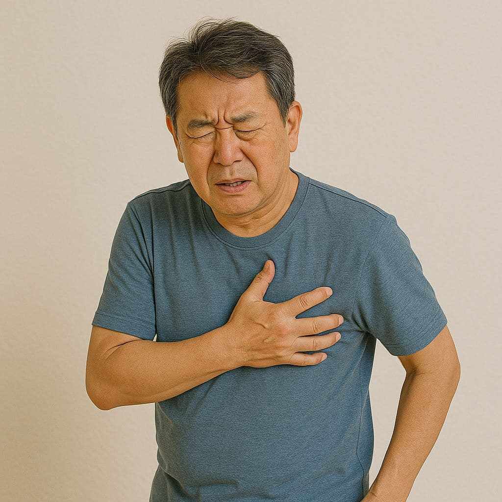 가슴 통증을 느끼는 중년 남성
