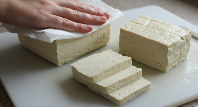 키친타월로 두부 물기 제거