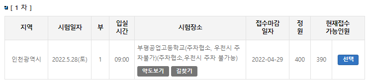 인천광역시 시험장소