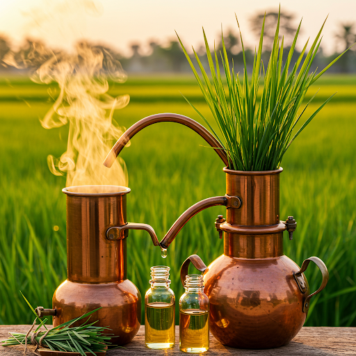 팔마로사 에센셔 오일을 추출하는 이미지