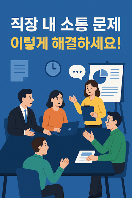 직장인들이 회의 테이블에 모여 소통하는 인포그래픽 스타일 이미지