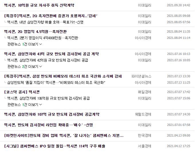 엑시콘 뉴스, 공시