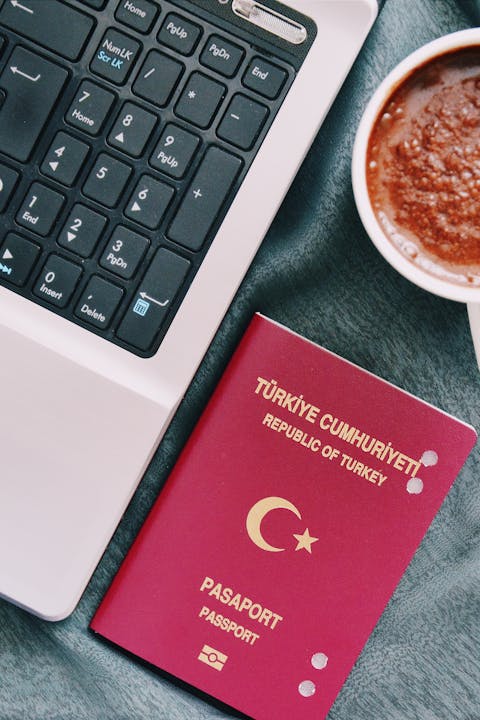 여권과 함께 있는 모습