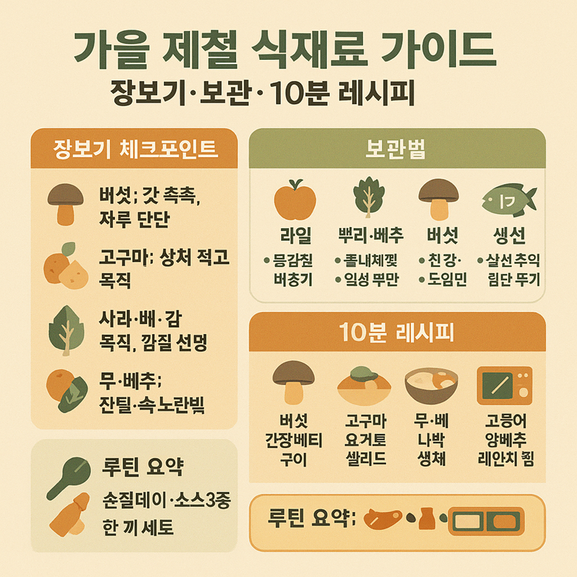 가을제철식재료 장보기&middot;보관&middot;간단 레시피 10분 가이드