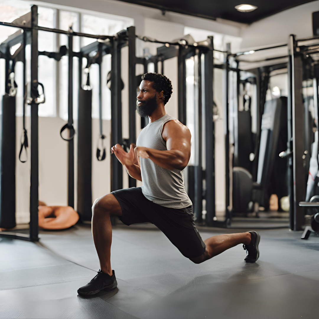 헬스장에서 런지하는 남자 - AI 이미지생성