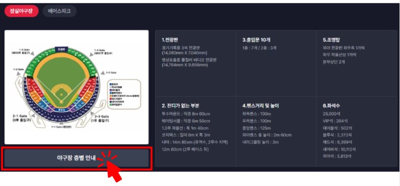 두산베어스 잠실구장 편의시설 층별안내