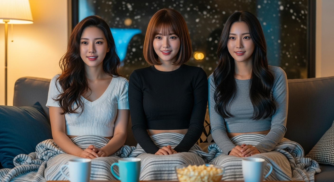 집에서 이불덮고있는 여자들