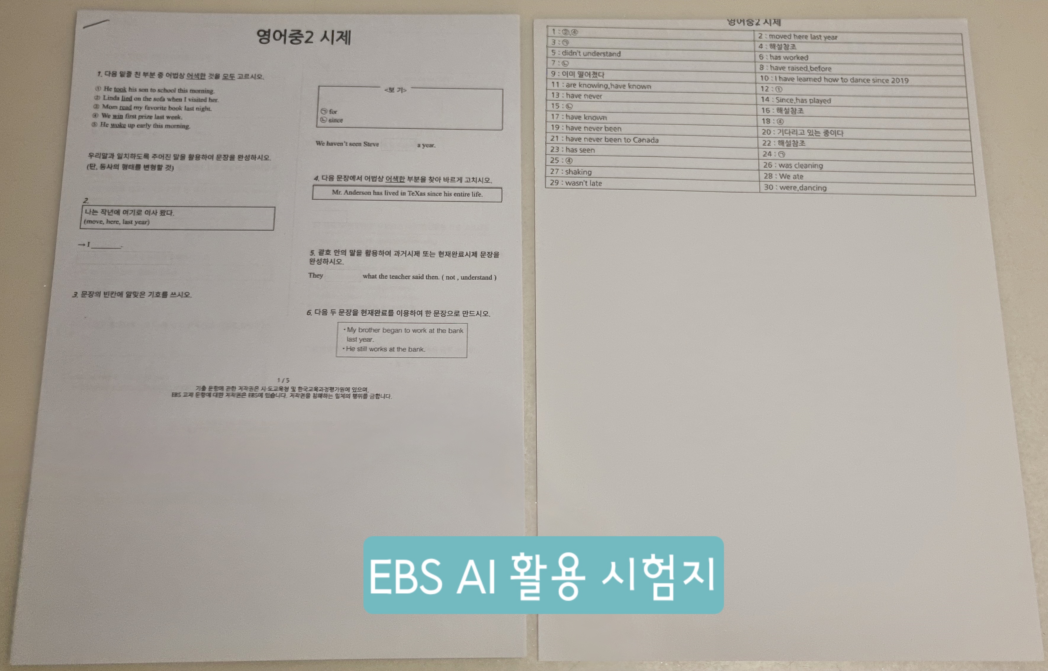 EBS AI 시험지 만들기를 통해 공부한 시제관련 충분한 문제풀이를 할 수 있습니다.