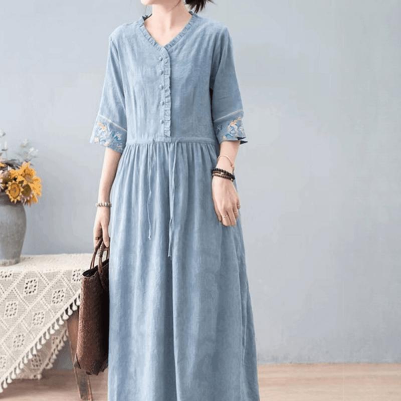 생활한복 원피스 칠부 린넨 일상 한복 드레스