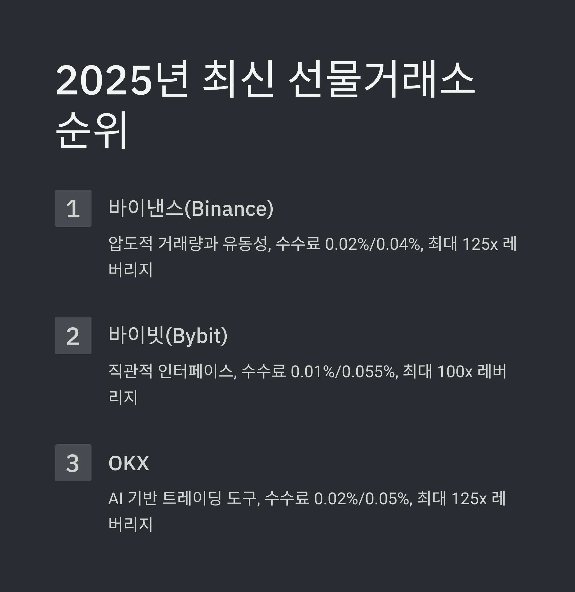 🏆 2025년 최신 선물거래소 순위